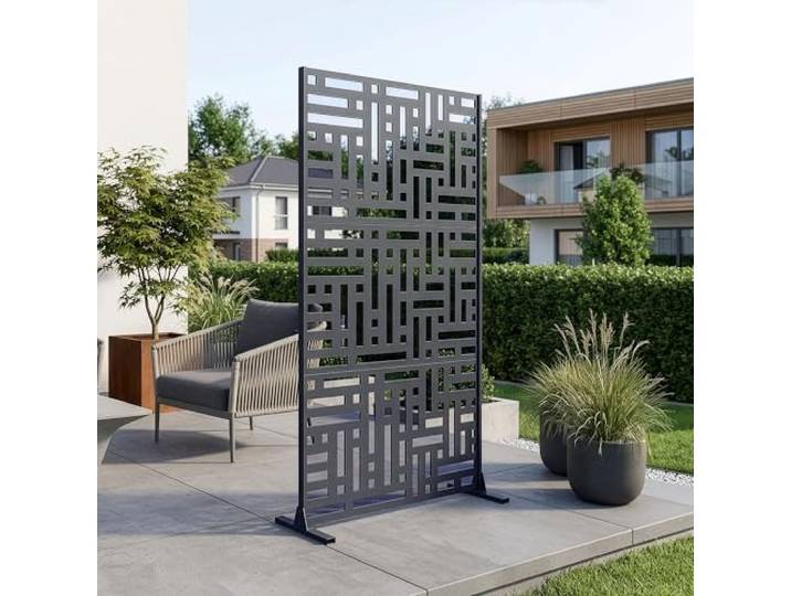 casa.pro Trennwand Bernalda Raumteiler 180 x 90 cm Balkonsichtschutz Outdoor Indoor Raumtrenner Terrasse Garten Stahl Paravent freistehend Anthrazitgrau