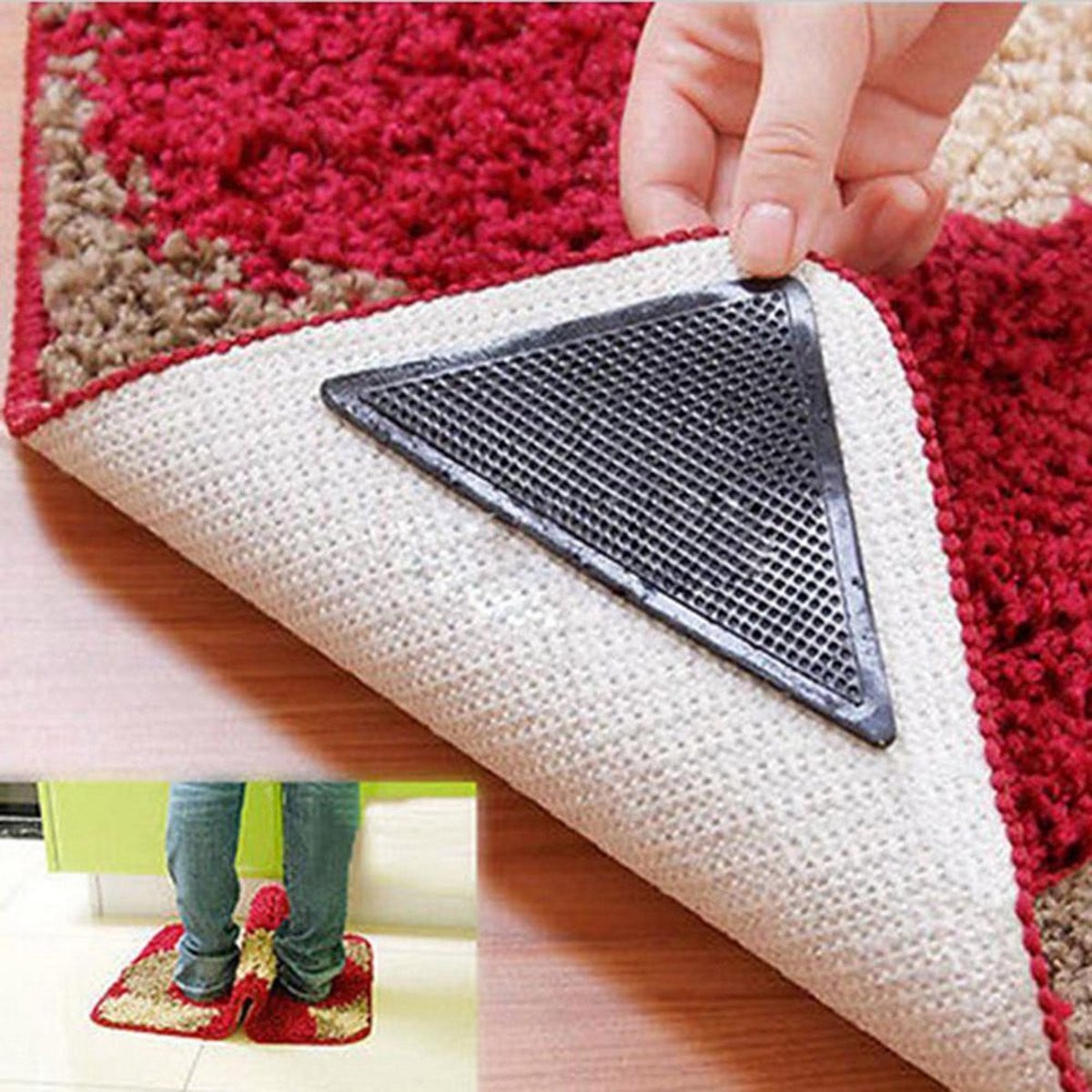 4 stuks Anti-slip Sticker Dubbelzijdige Tapijt Tape Herbruikbaar voor Vloerkleed en Douchemat