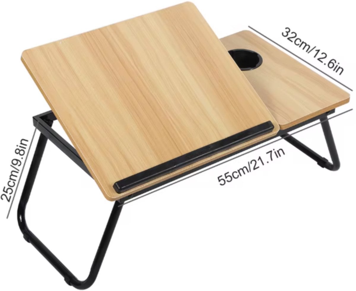 Comfora Opvouwbare Laptoptafel voor Bed - Verstelbare Bedtafel met Bekerhouder - Multifunctioneel Dienblad in Eiken