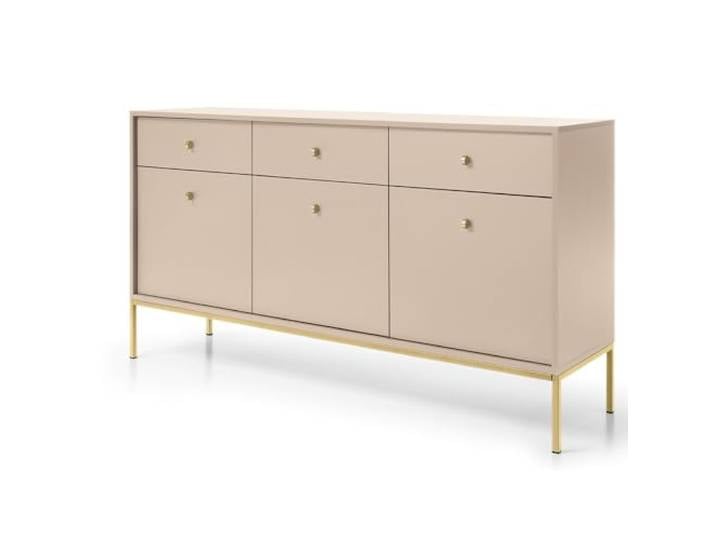 Kommode Sideboard 154cm in beige, Fußgestell goldfarben, Griffe goldfarben