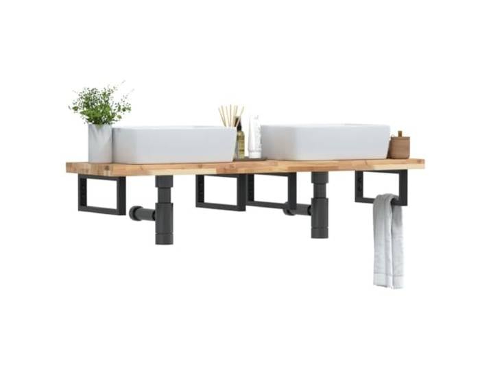 WXGTBKPR Waschbeckenregal Wandmontage 140x40x4 cm aus Akazienholz & Stahl, Badablage für Waschtisch, Schweberegal massiv