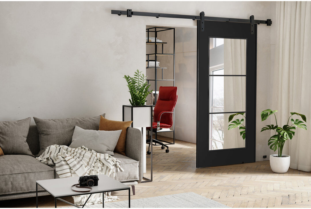 Brayden Studio Ketterer Barn Door Black 76cm x 205cm