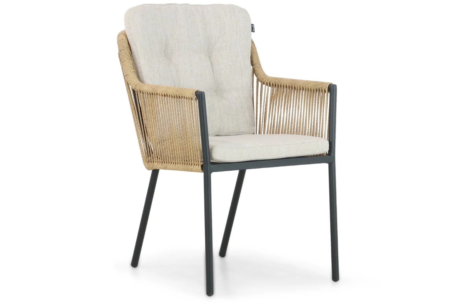 Hartman Cairo dining tuinstoel met armleuningen in beige en zwart met uv-bestendig textiel en gepoedercoat aluminium