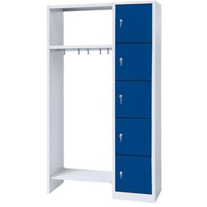 Lüllmann Schließfachschrank 525511, blau, 5 Fächer, Stahl, 112 x 180cm, mit Garderobe