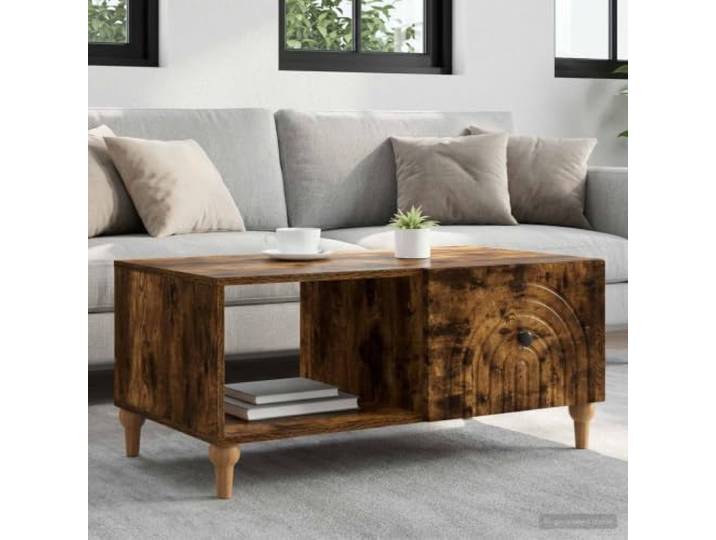 Couchtisch Geräucherte Eiche 90 x 50 x 40 cm Holzwerkstoff mit Ablagefach Geräucherte Eiche Optik, Holzwerkstoff, pflegeleichte Oberfläche, Stauraumfach, 90x50x40 cm