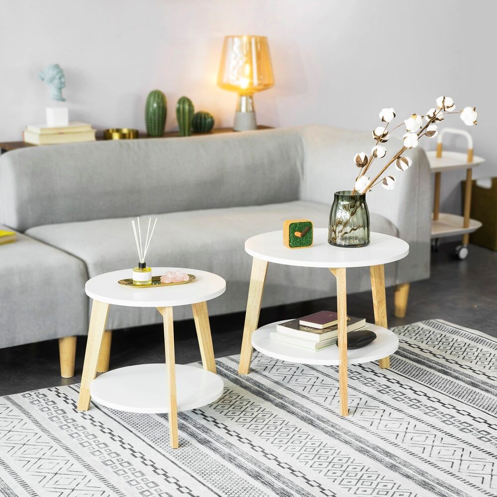 SoBuy Tables basses gigognes effet bois blanc Blanc 50x45x46cm