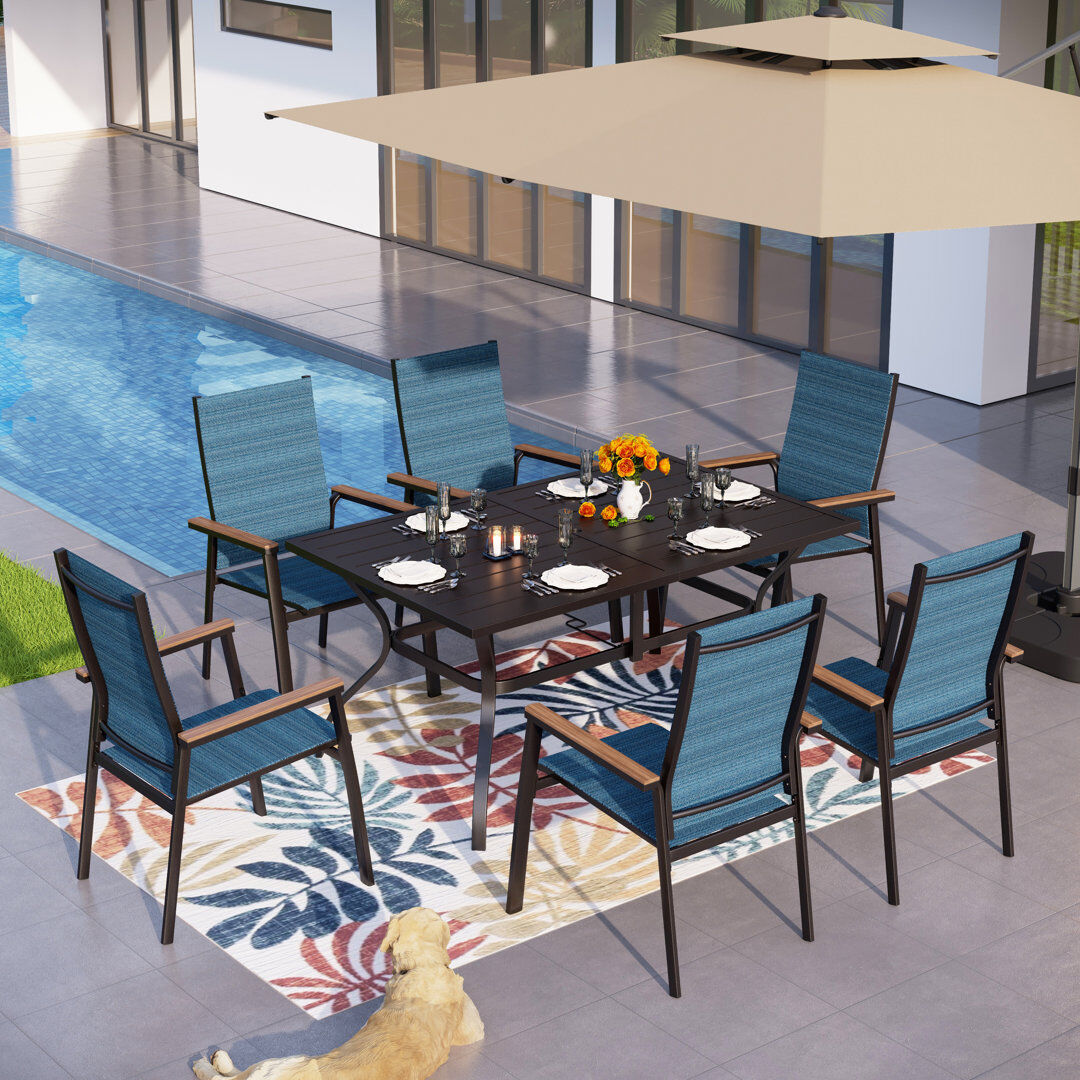 Marlow Home Co. Jackie 6 - Person Patio Dining Set with Rectangular Table Blue 6
