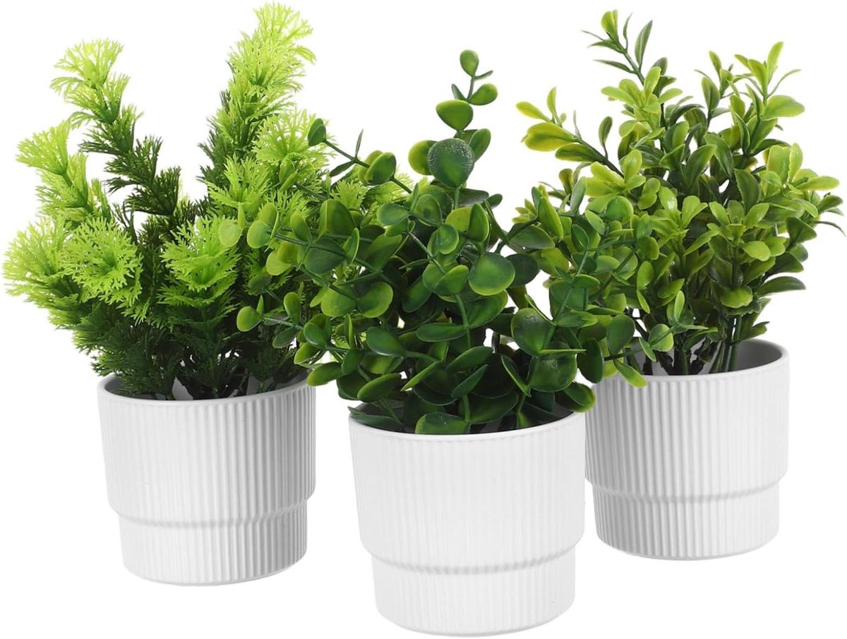 Nep Eucalyptus Planten - Kunst Bonsai - 3 Stuks - Lichtgroen - Binnendecoratie