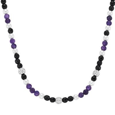 Collier "mit Zirkonia, Steinkugeln und Muschelkern-Perlen, Silber 925", lila, GIORGIO MARTELLO MILANO, Halsketten, Herren, 45cm, Collier