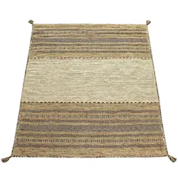 BAUMWOLLTEPPICH handgewebt wendbar, im Boho-Stil, Beige, 80 x 150 cm