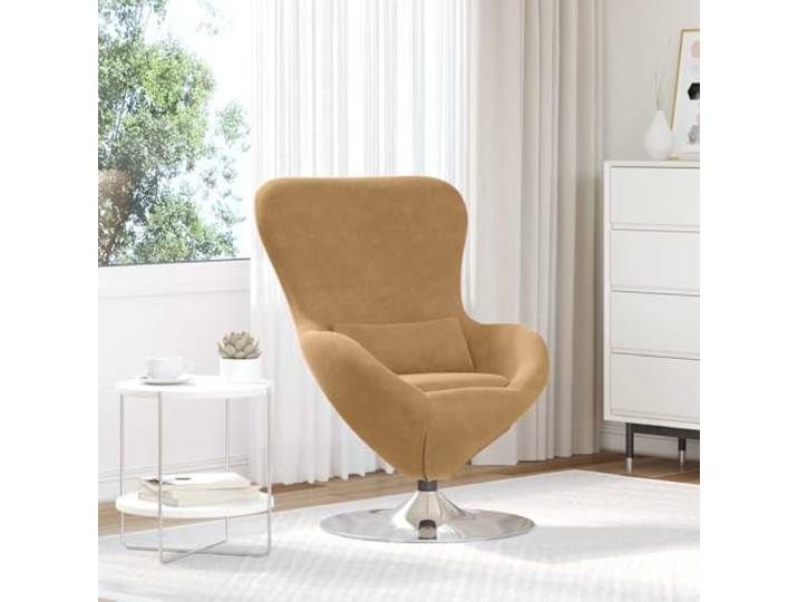 IBUQDDV Eiersessel Braun Samt Mit 360-Grad Schwenkfuß Loungesessel Modern Samtbezug weich, 360-Grad-Drehung, minimalistisch, Armlehnen schräg, pflegeleicht