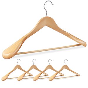 Relaxdays Kleiderbügel 10024659, aus Massivholz, Anzugbügel, natur, 44,5cm breit, 5 Stück