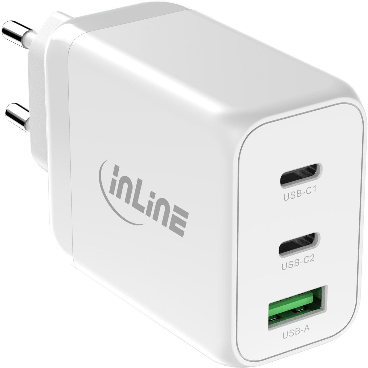 InLine USB PD Netzteil, GaN Ladegerät, 3-Port, Dual USB-C+USB-A, 65W, weiß
