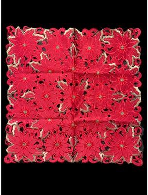 Jiallo Poinsettia and Green Leaf Embroidered Cutwork Square tablecloth, 36 inch Square