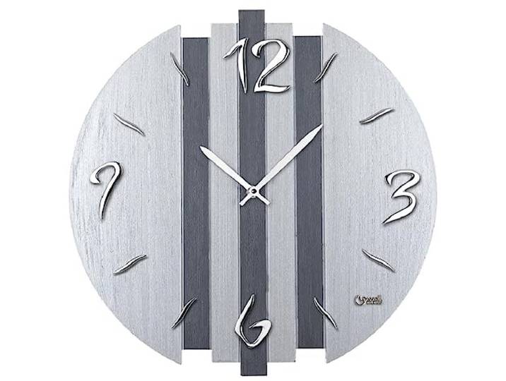 Lowell Wanduhr, 11446, Made IN Italy, Quarz Analog, Indexe, Holz, Modern, Farbe Silber/Grau, ⌀50cm