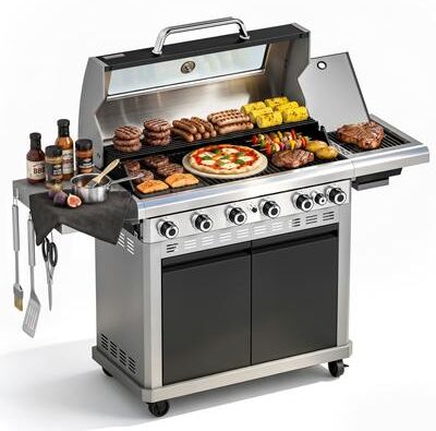 MAISON ARTS Heavy Duty Propane Gas BBQ Grill with Side Burner & Porcelain-Enameled Cast Iron Grate and Plate
