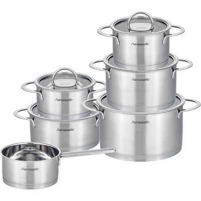Topf-Set HANSEATIC "hanseatic", silber, Töpfe, handfreundliche Kaltmetallgriffe, Literskala, Glasdeckel, Induktion