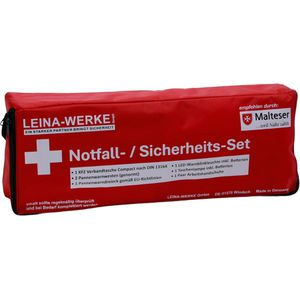 Leina-Werke Erste-Hilfe-Tasche Notfall- & Sicherheits-Set, KFZ, nach DIN 13164 gefüllt, Taschenlampe, Warndreieck- & weste