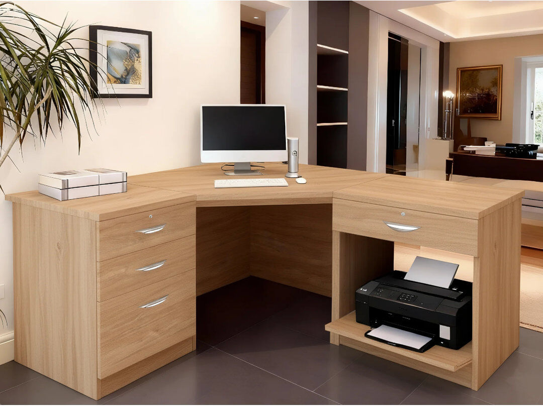 Ebern Designs Walshaw Solid Wood Writing Desk Sandstone 72.8cm H X 154cm W X 141.9cm D