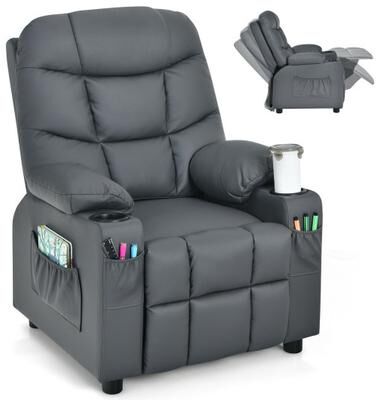 Costway Kids Recliner Chair with Cup Holder and Footrest for Children-Gray