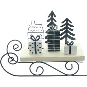 Frank-Flechtwaren Weihnachtsdeko 770968, Dekoschlitten Black, Aufsteller aus Holz und Metall, 20 x 15 x 9 cm