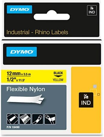 Dymo 18490 RHINO fita nylon 12mm x 3.5m preto sobre branco (3.5M)