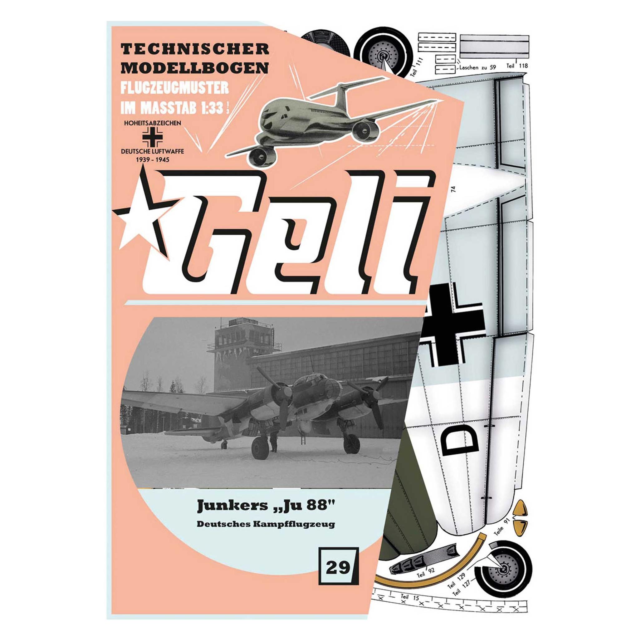 Geli junkers "ju88" # 29 kartonmodell (Motorflugzeug) (34029)