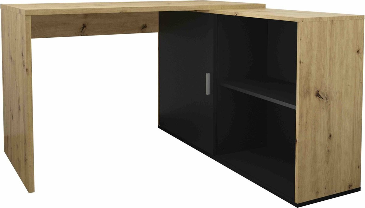 Merkloos Rafael Hoekbureau met opbergruimte - Zwart - B: 118 cm, D: 124,5 cm, H: 75 cm