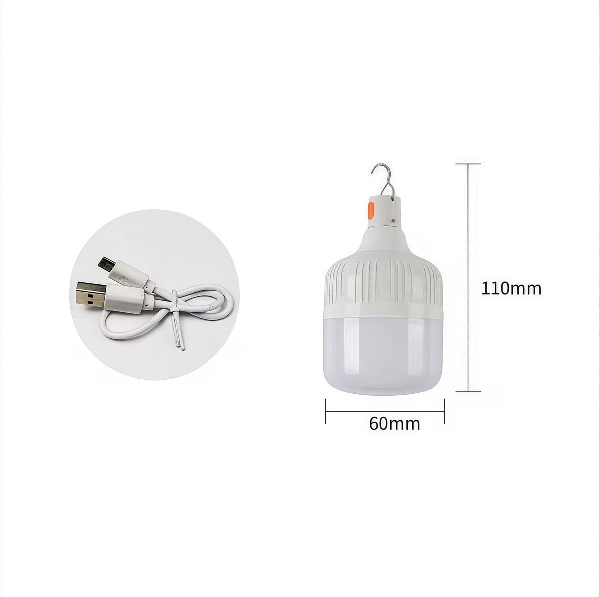 Oplaadbare LED Campinglamp met haak en 3 verlichtingsmodi, Wit, 30W
