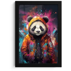 POSTER MIT RAHMEN Panda - Jacke - Graffiti - Orange Poster 20x30 cm