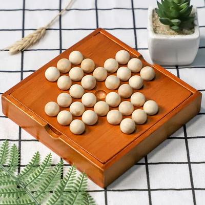 Wooden Peg Solitaire Board Game, Single Player Diamond Puzzle For Focus & Logic red