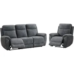 SITZGARNITUR Dolce, Sofa+Sessel mit Relaxfunktion, Dunkelgrau, Velours
