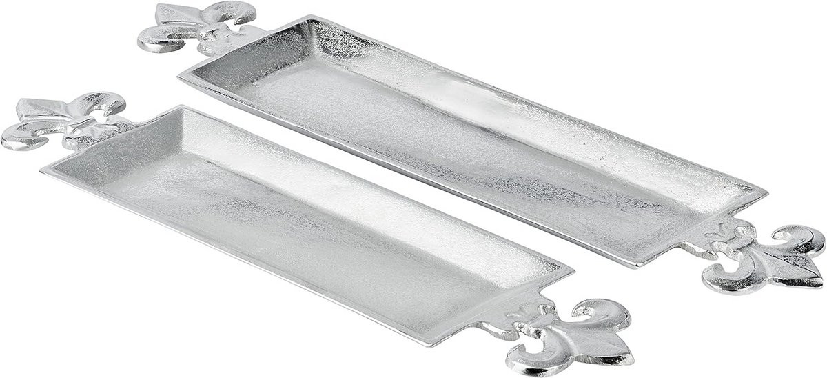 Luxe Zilveren Metalen Dienblad met Lelie Decoratie - Handgemaakt Aluminium Serveerplank