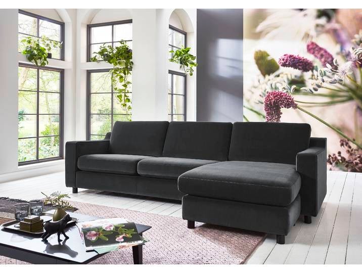 Ecksofa OTTO HOME Luka L-Form , grau (dunkelgrau), B:270cm H:80cm T:151cm, Samtvelours (100% Polyester), Sofas, Ecksofa, pflegeleichter Samtvelours