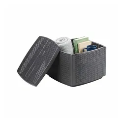 Dmora Gartentischchen Faenza, Mehrzweck-Containertisch, niedriger Tisch mit Rattan-Effekt, 100% Made in Italy, 53x53h40 cm, Anthrazit