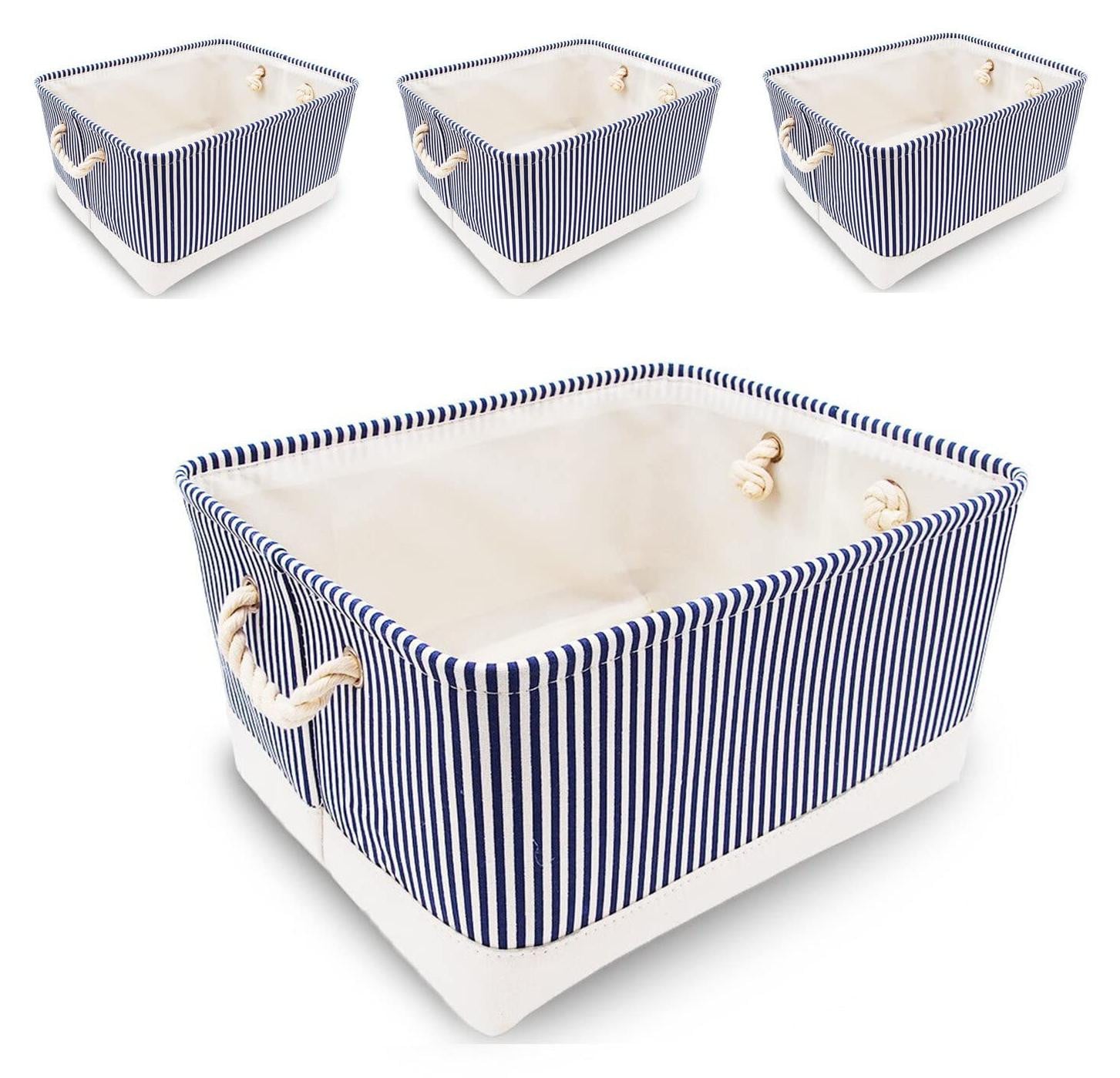Dripio Set van 4 Opbergboxen van Stof, Blauw Gestreept, Maat M
