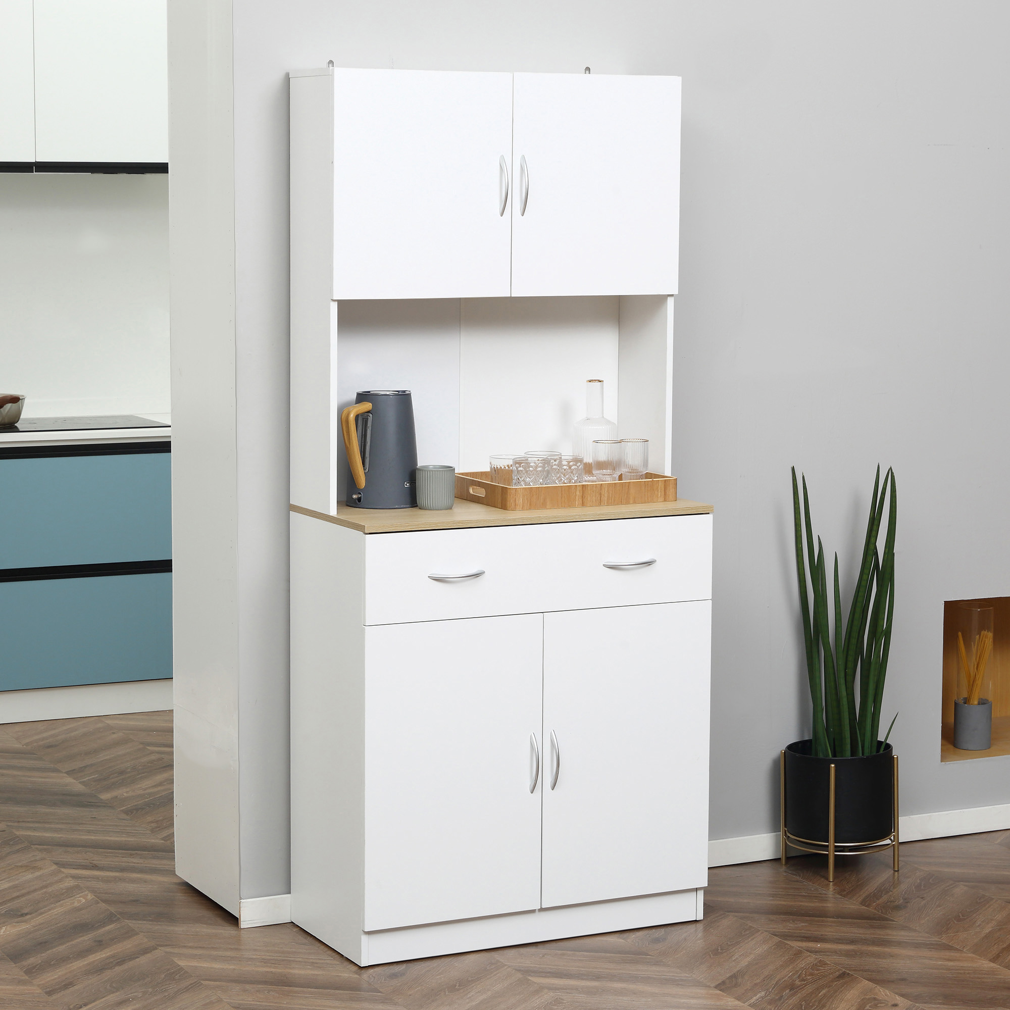Homcom Credenza Cucina Moderno con Armadietti a 2 Ante e Cassetto, Mobile in Legno per Spazi Piccoli, 80x40x180cm, Bianco   Aosom Italy