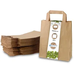 BIOZOYG 250 Stück Tragetasche S 18 x 8 x 22cm Papiertüte reißfest braun kompostierbar Einkaufstasche Papiertasche Einkaufstüte umweltfreundlich