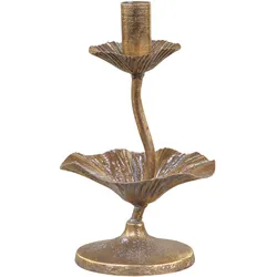 Chic Antique Kerzenständer mit Blattdekoration, Ø12,5 x H20 cm, antik messing