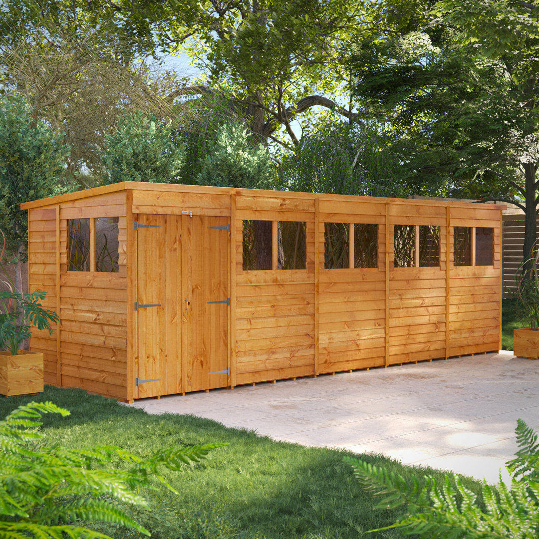 Powersheds 20 x 6ft Timber Overlap Pent Garden Shed, Double Doors Golden Brown 6 ft. W x 20 ft. D