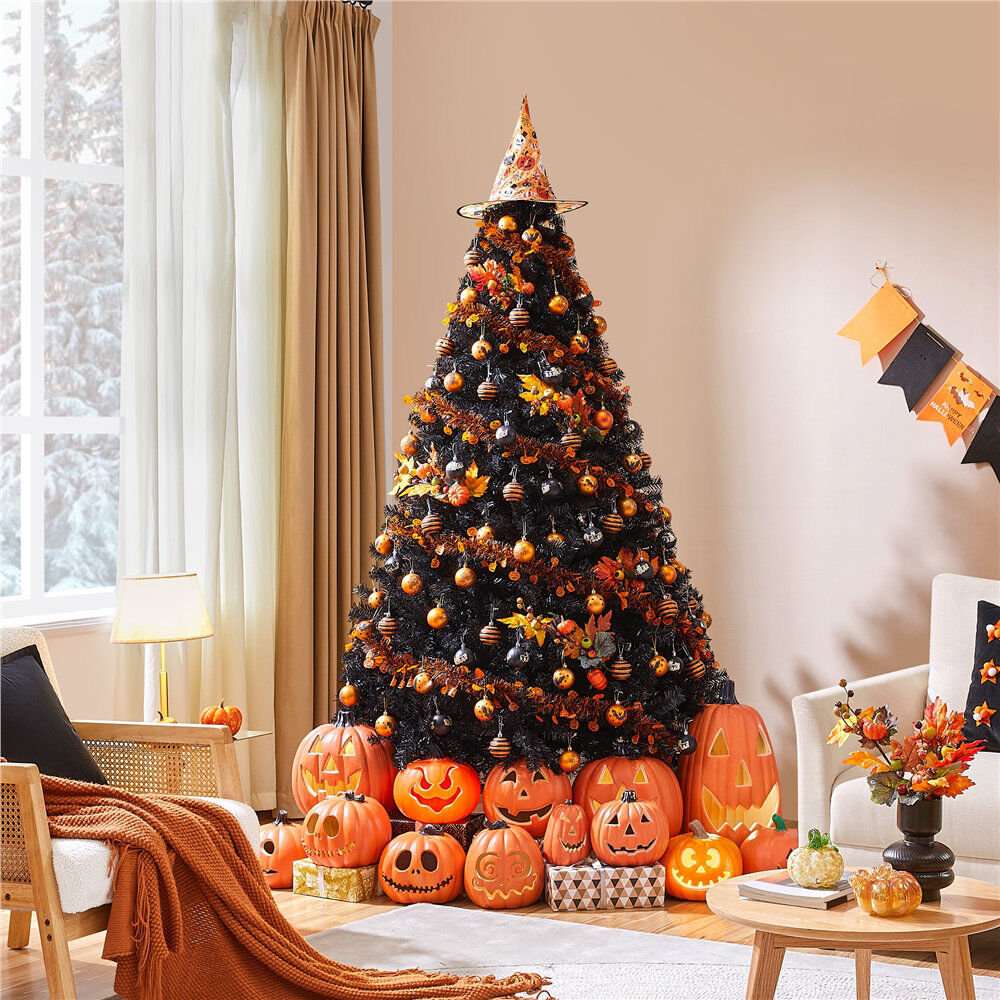 The Seasonal Aisle Artificial Spruce Cashmere Christmas Tree Black 7'