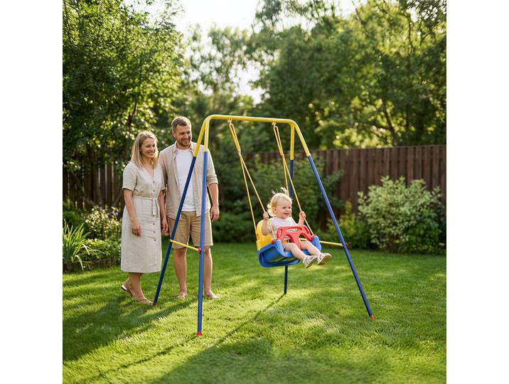 AIYAPLAY Cadre Balançoire Pliable Enfant 128x155x157 cm Bleu