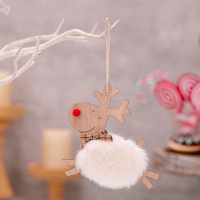 Inspired Deals Rustic Plush Elk Christmas Tree Ornament Wooden Reindeer Hanging Decoration white