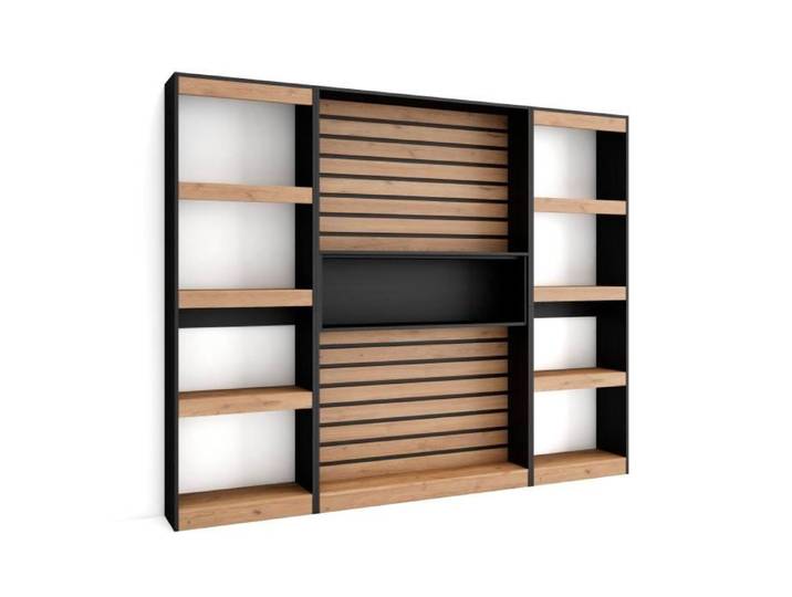 Étagère Bibliothèque - SKRAUT HOME - 230x186x25cm - Chêne et noir - Style moderne - Grande capacité de rangement