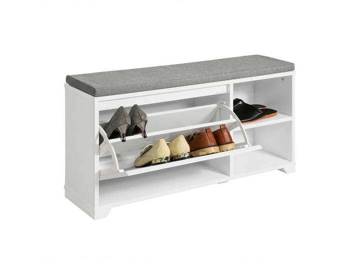 SoBuy Schuhbank Grau, Weiß, Hellgrau, Holzwerkstoff, 90x46x24 cm, Garderobe, Schuhaufbewahrung, Schuhregale