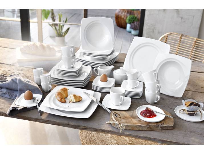 Kombiservice CREATABLE Geschirr-Set Celebration , weiß, 50 Stk., Porzellan, Geschirr-Sets, Kombiservice, Service, weiß, außergewöhnliche Geometrie, 50 Teile, für 6 Personen