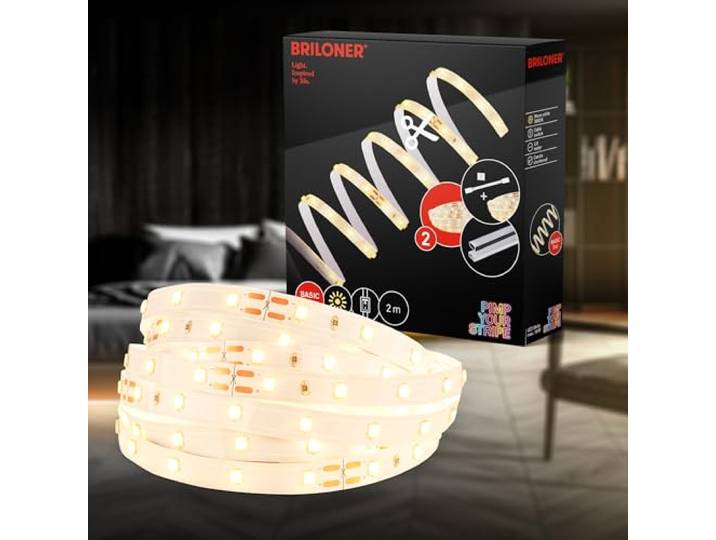 BRILONER - Pimp your Stripe Starter Set 2 m bande LED blanc chaud\, interrupteur à câble\, 3 m de câble\, raccourcissable\, auto-adhésif\, bande LED\, rétro-éclairage TV LED\, jeux LED\, bandes LED