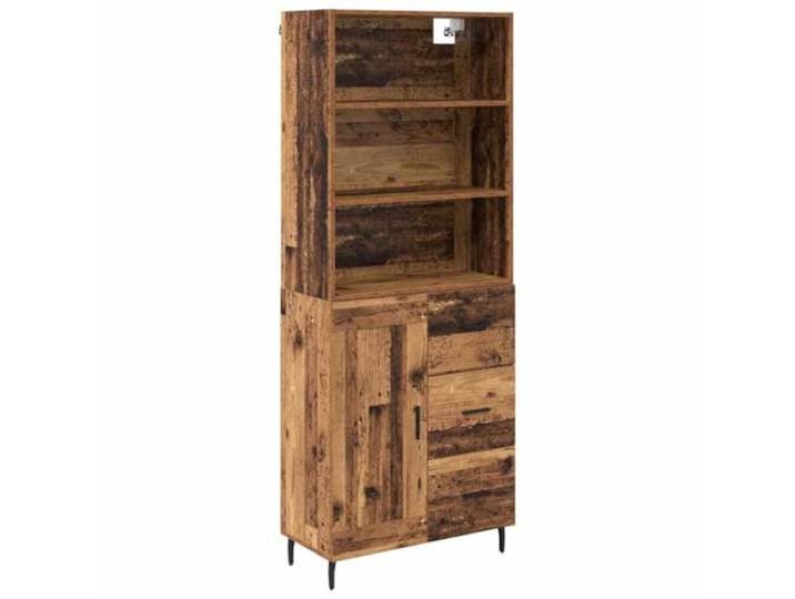 GHVBNMF Highboard Altholz-Optik 69,5x34x180 cm Holzwerkstoff Glas Stilvoller Schrank fuer Wohnzimmer und Essbereich mit Glas-Tür, Schublade und 120 kg Belastbarkeit fuer viel Stauraum.