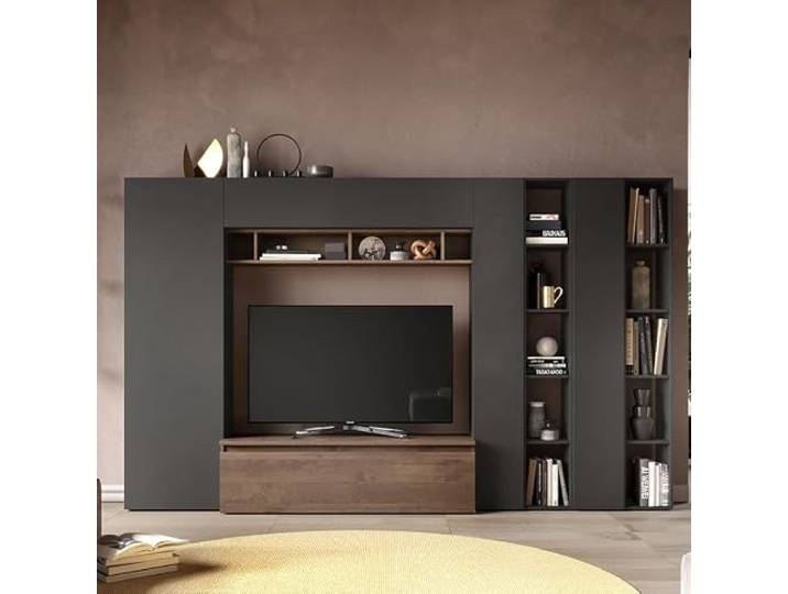 Produce Shop Moderne Wohnwand mit TV-Bücherregal aus Holz Infinity 36 – Braun – Schwarz