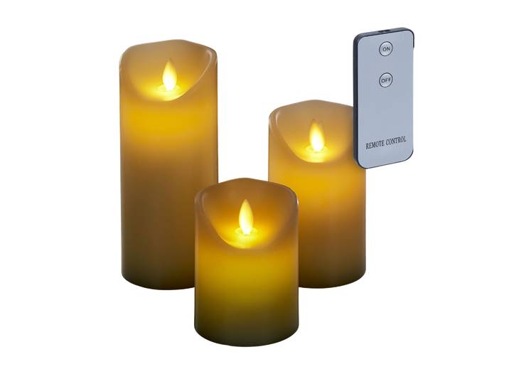 LED Kerzen 3er-Set mit Fernbedienung Creme-Schwarz-Silber
